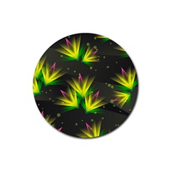 Floral Abstract Lines Rubber Coaster (round)  by Bajindul
