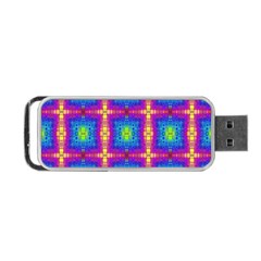 Groovy Blue Pink Yellow Square Pattern Portable Usb Flash (two Sides) by BrightVibesDesign
