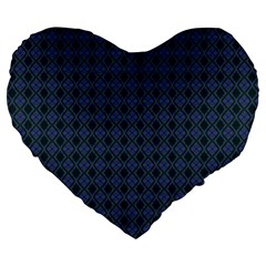 Argyle Dark Purple Black Pattern Large 19  Premium Flano Heart Shape Cushions by BrightVibesDesign