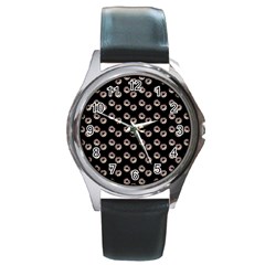 Kawaii Dougnut Black Pattern Round Metal Watch by snowwhitegirl