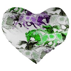 Horse Animal World Green Large 19  Premium Flano Heart Shape Cushions by BangZart