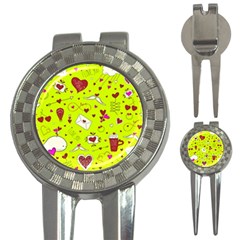 Valentin s Day Love Hearts Pattern Red Pink Green 3-in-1 Golf Divots by EDDArt