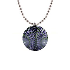 Fractal Blue Green Mirror Flowers 1  Button Necklace by Pakrebo
