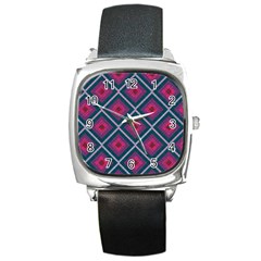 Purple Textile And Fabric Pattern Square Metal Watch by Pakrebo