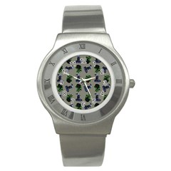 Gothic Girl Rose Grey Pattern Stainless Steel Watch by snowwhitegirl