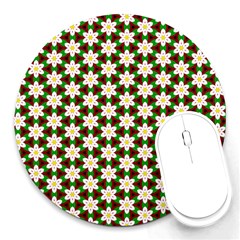 Pattern Flowers White Green Round Mousepads by HermanTelo