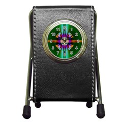 Abstract Art Fractal Creative Green Pen Holder Desk Clock by Sudhe