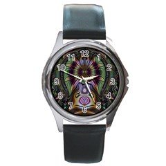 Digital Art Fractal Artwork Round Metal Watch by Pakrebo