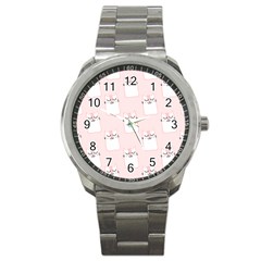 Pattern Pink Cute Sweet Fur Cats Sport Metal Watch by Pakrebo