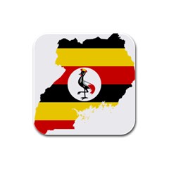 Uganda Flag Map Geography Outline Rubber Square Coaster (4 Pack)  by Sapixe