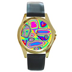 Colorful Shapes                               Round Gold Metal Watch by LalyLauraFLM