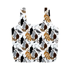 Gray Brown Black Neutral Leaves Full Print Recycle Bag (m) by bloomingvinedesign