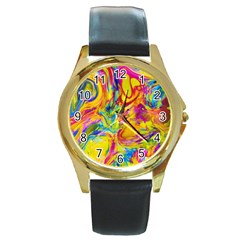 Mixed Paint                                 Round Gold Metal Watch by LalyLauraFLM