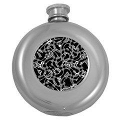 Unfinishedbusiness Black On White Round Hip Flask (5 Oz) by designsbyamerianna