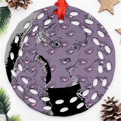 Wide Eyed Girl Grey Lilac Ornament (round Filigree) by snowwhitegirl