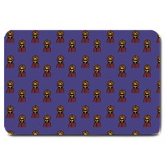 Nerdy 60s  Girl Pattern Dark Purple Large Doormat  by snowwhitegirl