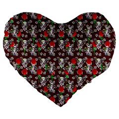 Heart Skeleton Face Pattern Burgundy Large 19  Premium Heart Shape Cushions by snowwhitegirl