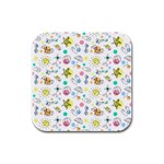 Summer Pattern Design Colorful Rubber Square Coaster (4 pack)  Front