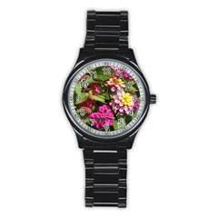 Summer Lantana W Bee Stainless Steel Round Watch by Riverwoman