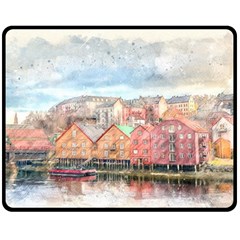 Architecture City Buildings River Double Sided Fleece Blanket (medium)  by Simbadda