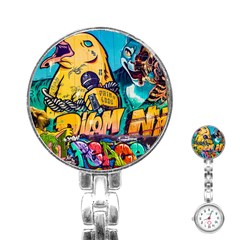 Graffiti Street Art Mountains Wall Stainless Steel Nurses Watch by Simbadda