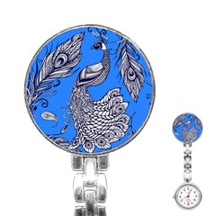 Peacock Bird Feathers Seamless Background Pattern Stainless Steel Nurses Watch by Vaneshart