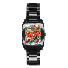 Earthquake And Tsunami Drawing Japan Illustration Stainless Steel Barrel Watch by Vaneshart