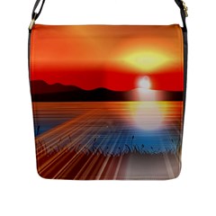 Sunset Water River Sea Sunrays Flap Closure Messenger Bag (l) by Mariart