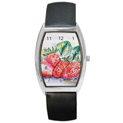 Strawberry Watercolor Figure Barrel Style Metal Watch by Wegoenart