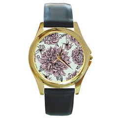 Flowers Round Gold Metal Watch by Sobalvarro