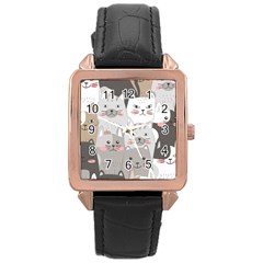 Hand Draw Cats Seamless Pattern Rose Gold Leather Watch  by Vaneshart