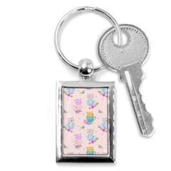 Cute Cat Coffee Cup Morning Times Seamless Pattern Key Chain (rectangle) by Vaneshart