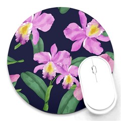 Vector Hand Drawn Orchid Flower Pattern Round Mousepads by Sobalvarro