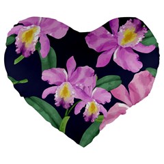 Vector Hand Drawn Orchid Flower Pattern Large 19  Premium Heart Shape Cushions by Sobalvarro