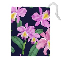 Vector Hand Drawn Orchid Flower Pattern Drawstring Pouch (5xl) by Sobalvarro