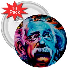 Albert Einstein Retro Wall Graffiti Blue Pink Orange Modern Urban Art Grunge 3  Buttons (10 Pack)  by genx