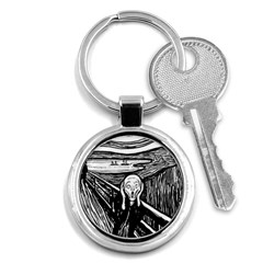 The Scream Edvard Munch 1893 Original Lithography Black And White Engraving Key Chain (round) by snek
