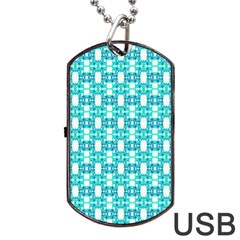 Teal White  Abstract Pattern Dog Tag Usb Flash (one Side) by BrightVibesDesign