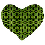 Green Black Abstract Pattern Large 19  Premium Flano Heart Shape Cushions Back