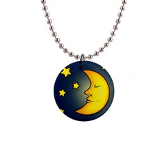 Funny Moon And Stars 1  Button Necklace by trulycreative