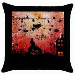 Funny Halloween Design, Cat, Pumpkin And Witch Throw Pillow Case (black) by FantasyWorld7