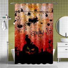 Funny Halloween Design, Cat, Pumpkin And Witch Shower Curtain 48  X 72  (small)  by FantasyWorld7