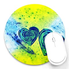 Heart Emotions Love Blue Round Mousepads by HermanTelo