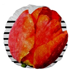 Tulip Watercolor Red And Black Stripes Large 18  Premium Round Cushions by picsaspassion