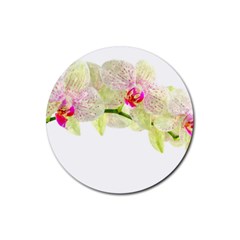Phalenopsis Orchid White Lilac Watercolor Aquarel Rubber Round Coaster (4 Pack)  by picsaspassion