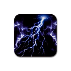 Blue Thunder Colorful Lightning Graphic Rubber Square Coaster (4 Pack)  by picsaspassion