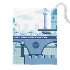 Blue City Building Fantasy Drawstring Pouch (5xl) by Vaneshart