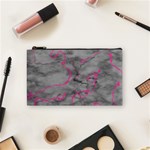 Marble light gray with bright magenta pink veins texture floor background retro neon 80s style neon colors print luxuous real marble Cosmetic Bag (Small) Front
