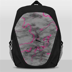 Marble Light Gray With Bright Magenta Pink Veins Texture Floor Background Retro Neon 80s Style Neon Colors Print Luxuous Real Marble Backpack Bag by genx