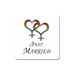 Just Married Lesbian Pride Square Magnet by LiveLoudGraphics